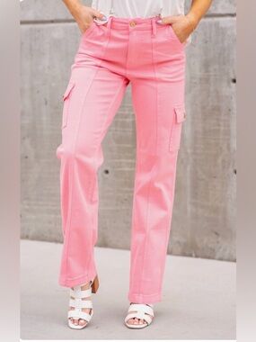 Judy Blue Pretty in Pink High-Rise Straight Cargo Pants 9/29